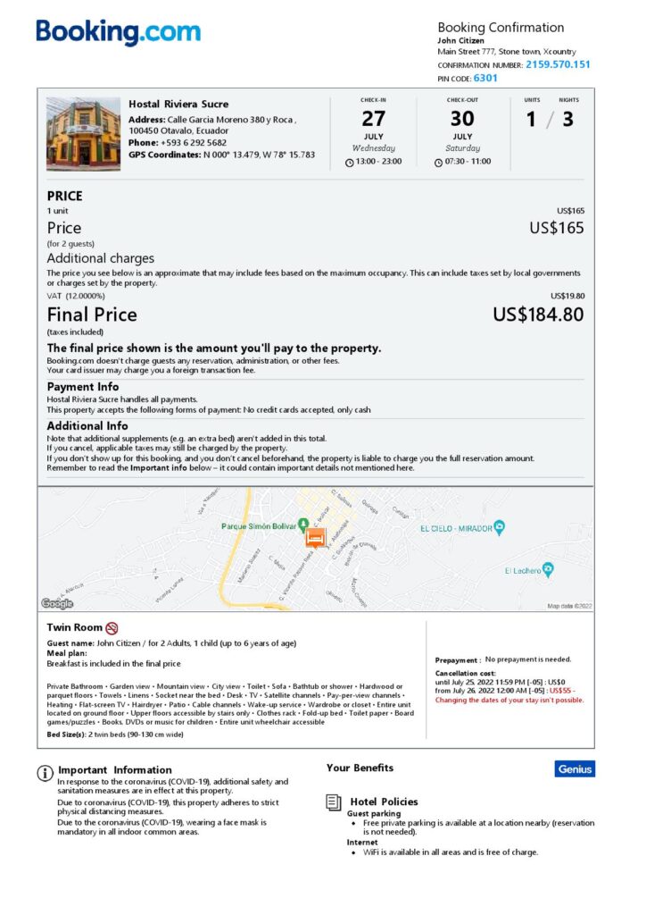 Customizable Ecuador Airbnb Reservation Template | Word & PDF Formats