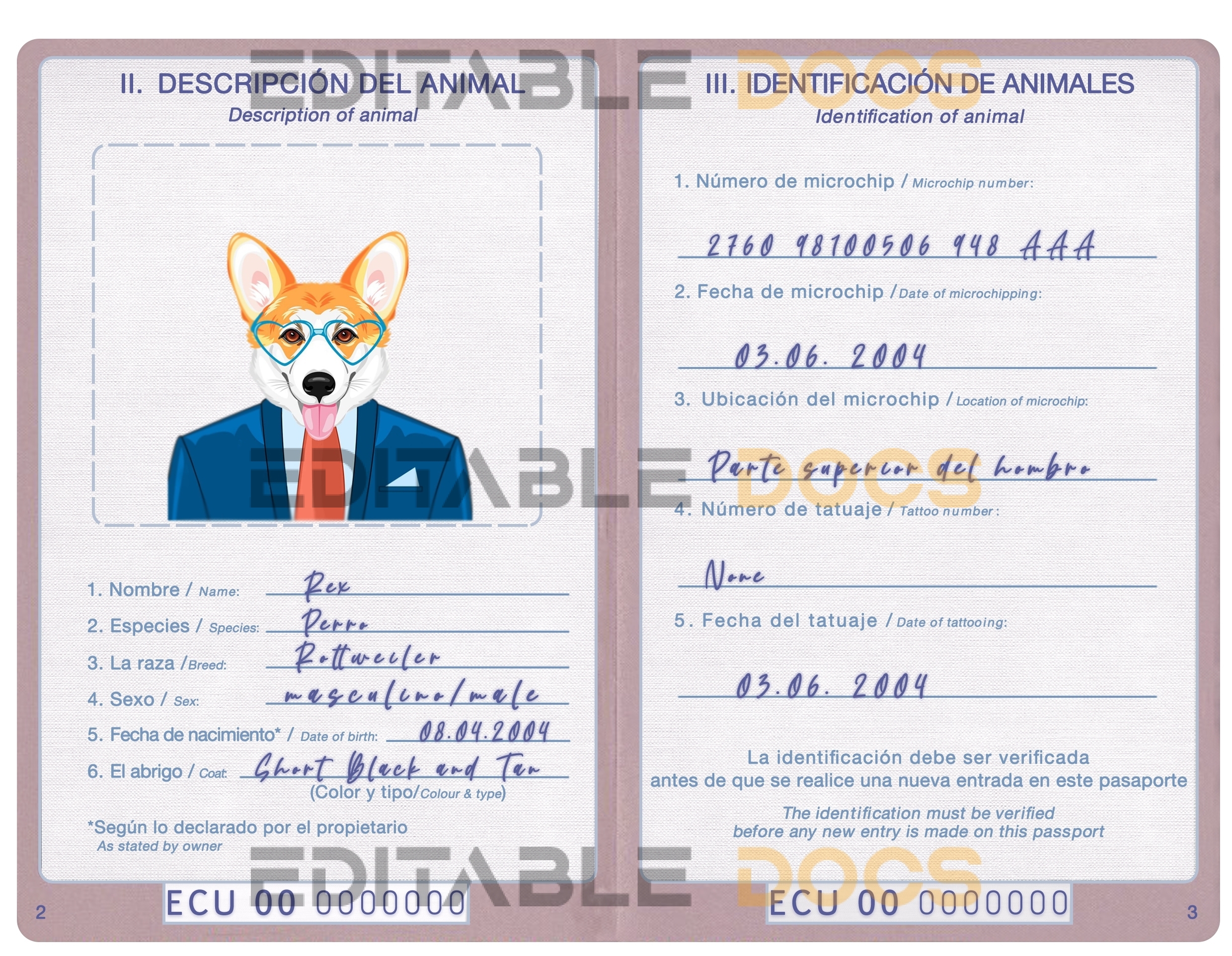 Ecuador dog Fake PSD Passport | Instant Download