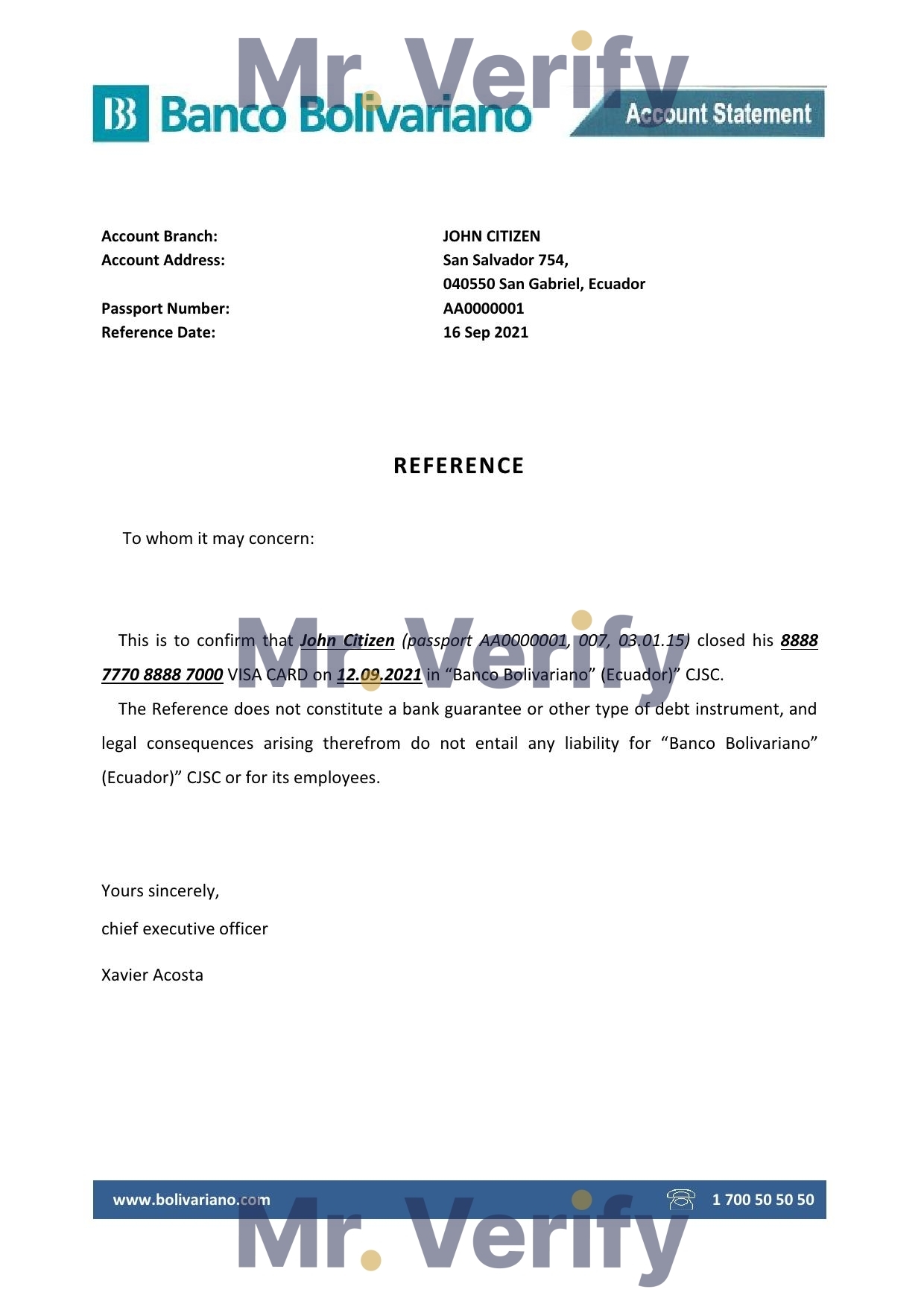 Download Ecuador Banco Bolivariano Bank Reference Letter Templates | Editable Word