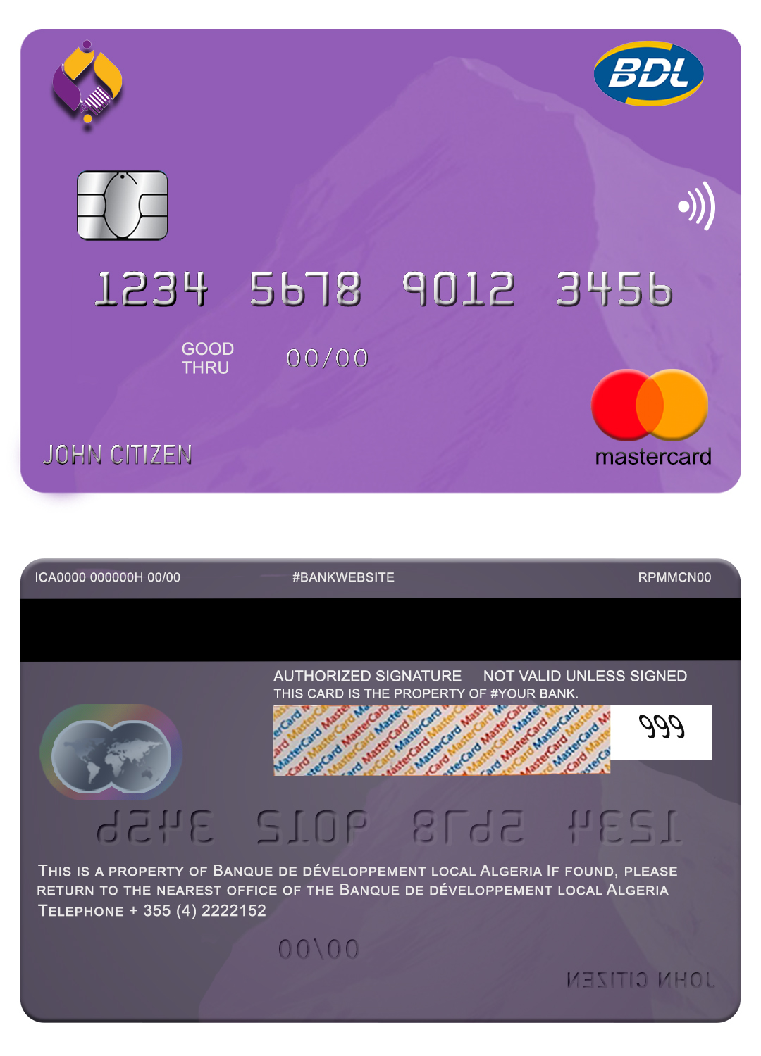 Editable Algeria Banque de developement mastercard Templates in PSD Format