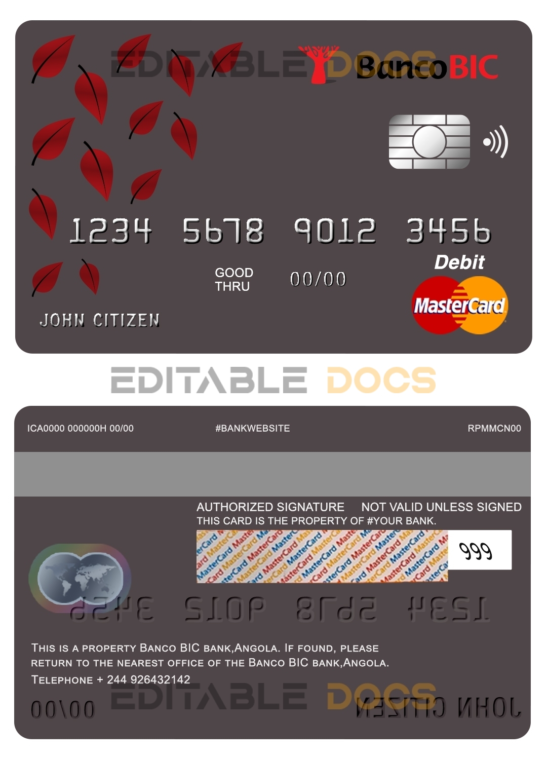 Editable Angola Banco BIC bank mastercard debit card Templates in PSD Format