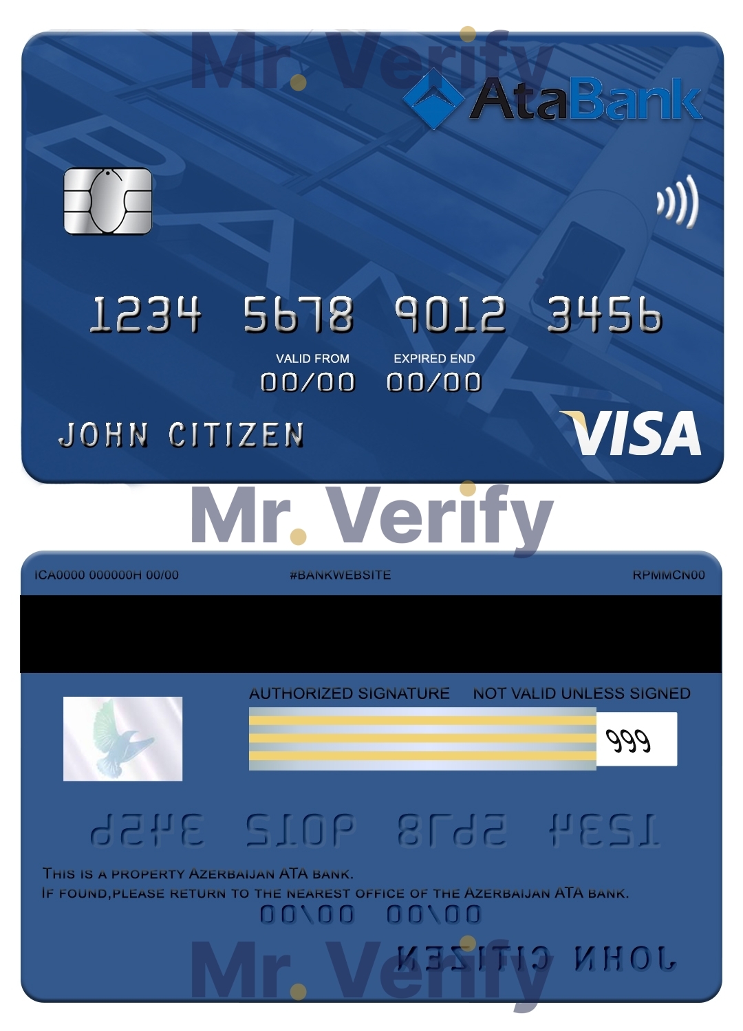 Editable Azerbaijan ATA bank visa credit card Templates in PSD Format