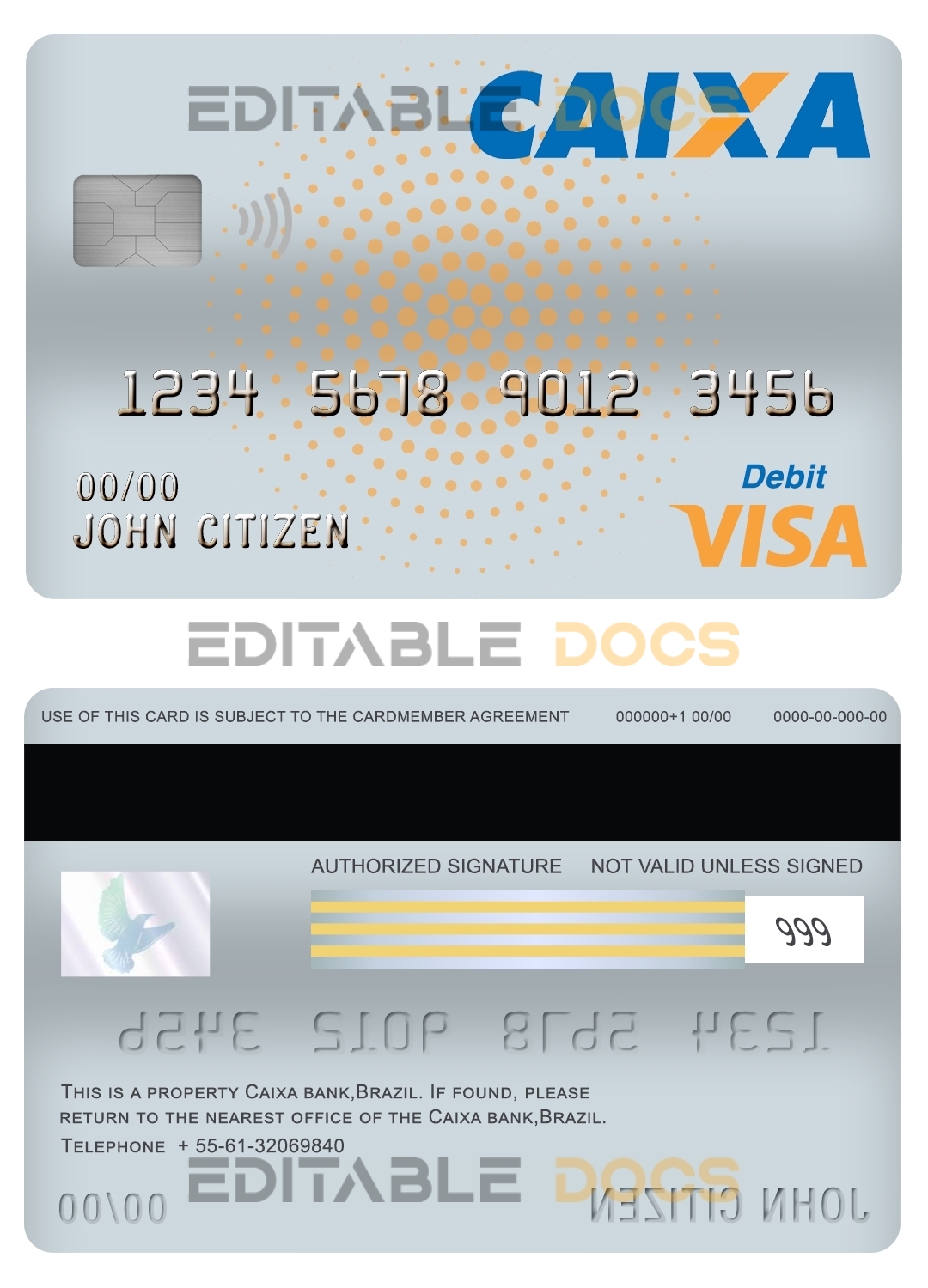 Editable Brazil Caixa bank visa card debit card Templates in PSD Format