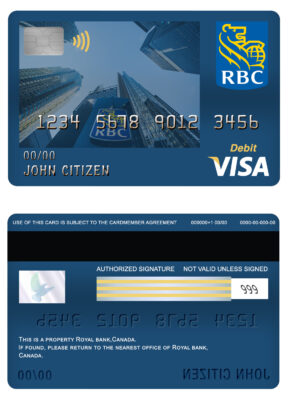Editable Canada Royal Bank of Canada (RBC) bank visa card debit card Templates