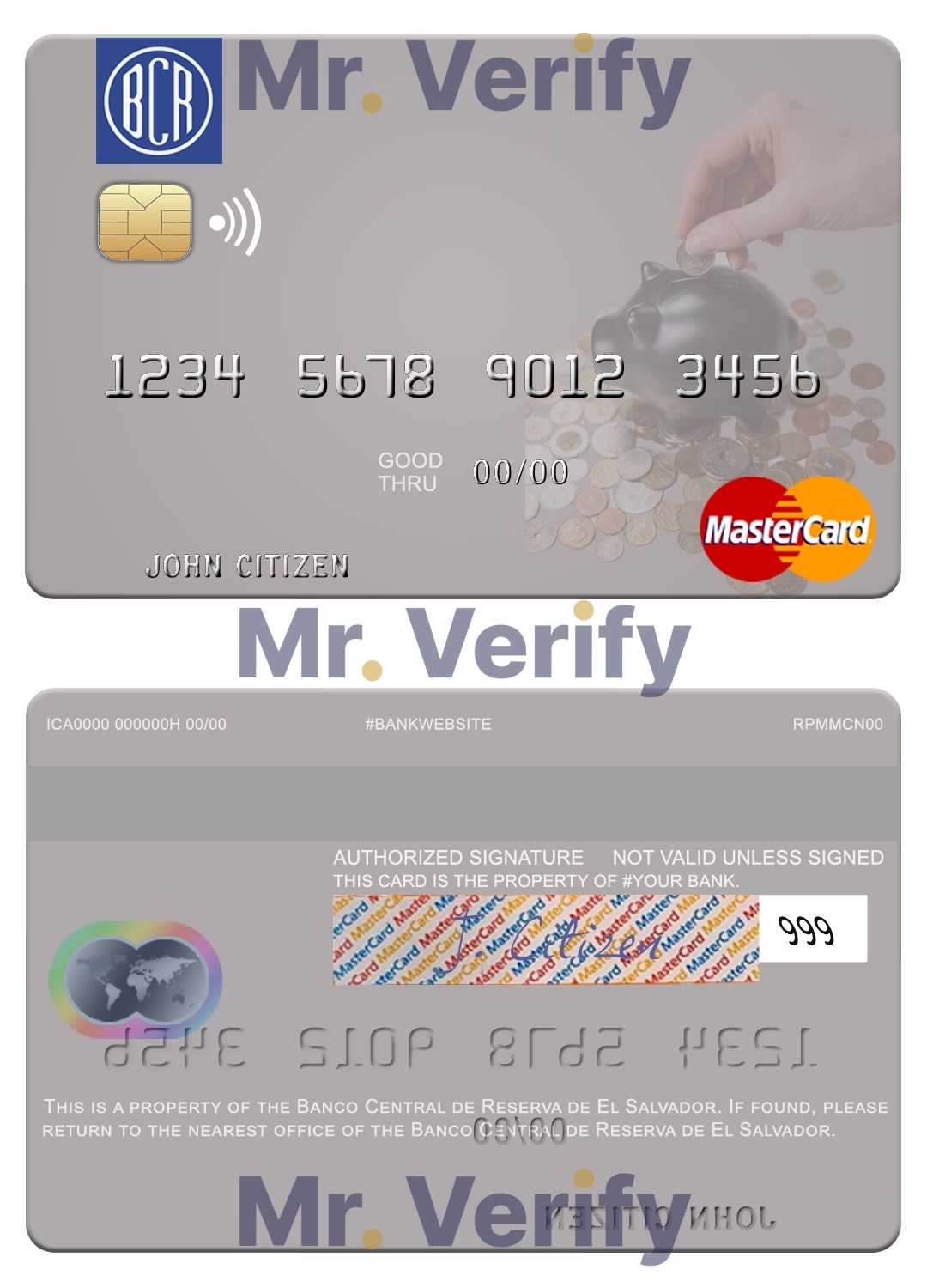 Editable El Salvador Banco Central de Reserva de El Salvador mastercard Templates in PSD Format