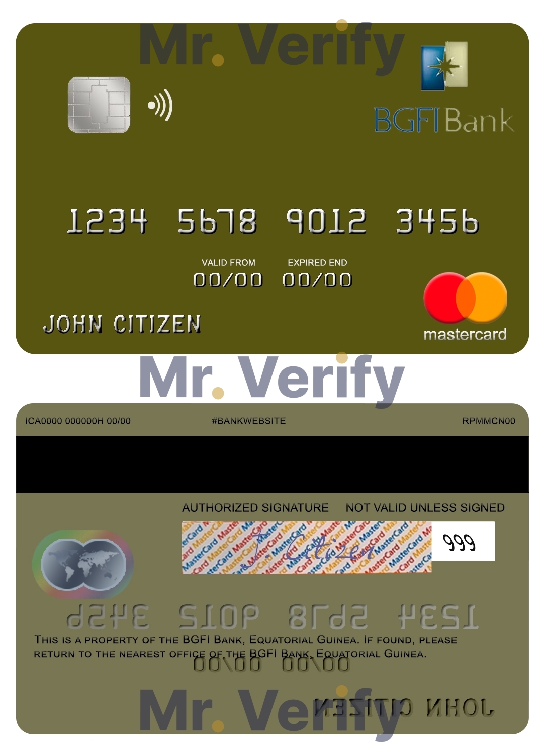 Editable Equatorial Guinea BGFI Bank mastercard credit card Templates in PSD Format