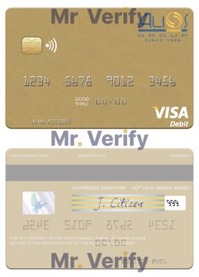 Editable Gabon Alios Finance visa debit card Templates in PSD Format