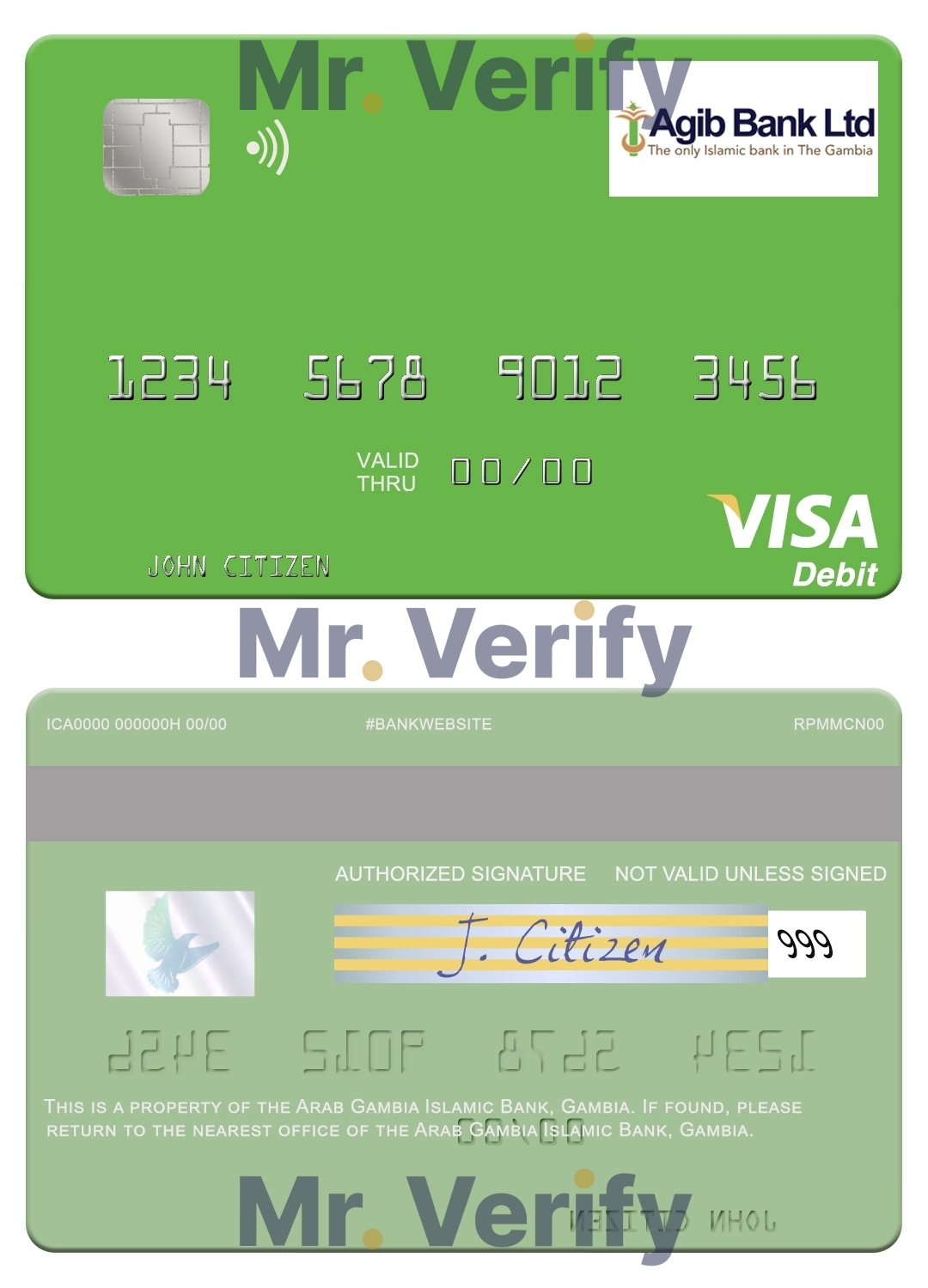 Editable Gambia Arab Gambia Islamic Bank visa debit card Templates in PSD Format