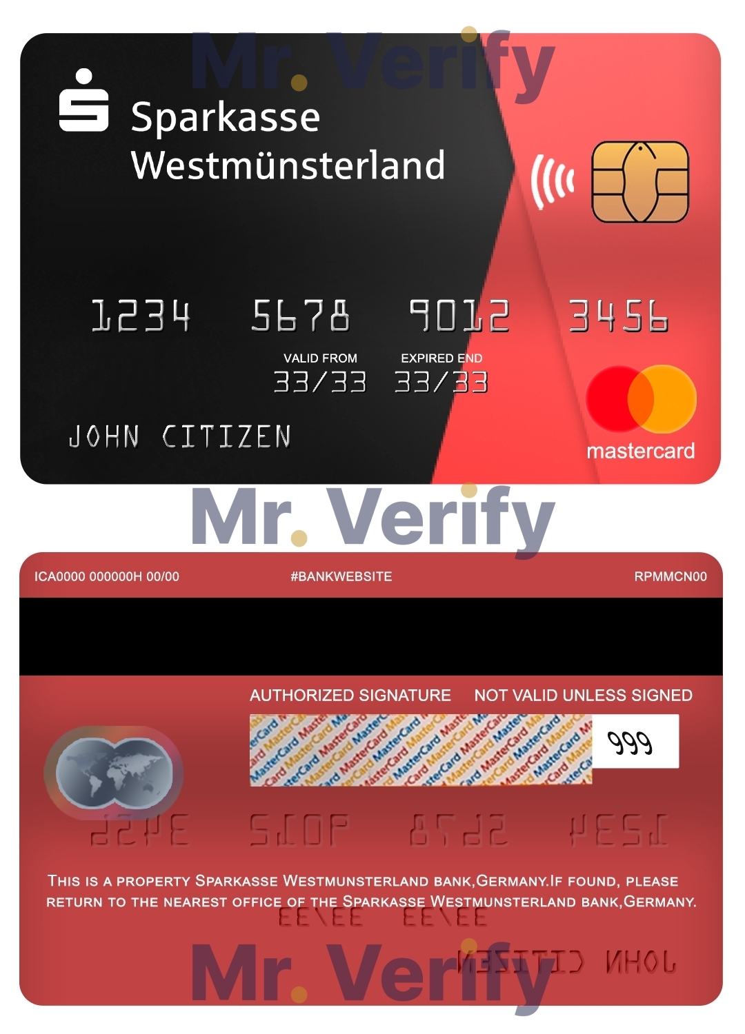 Editable Germany Sparkasse Westmunsterland bank mastercard Templates in PSD Format