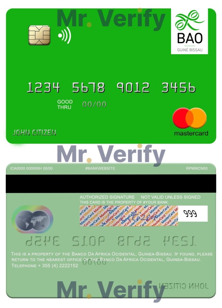 Editable Guinea Bissau Banco Da Africa Ocidental mastercard credit card Templates in PSD Format