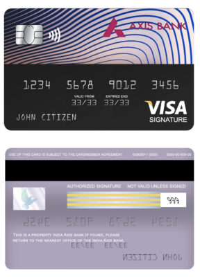 Editable India Axis bank visa signature card Templates in PSD Format