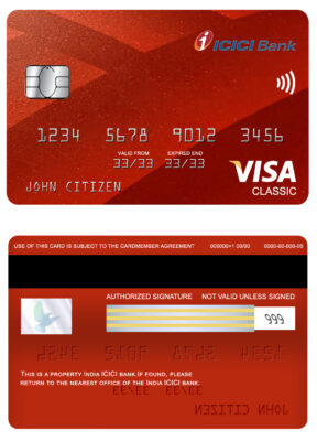 Editable India ICICI bank visa classic card Templates in PSD Format