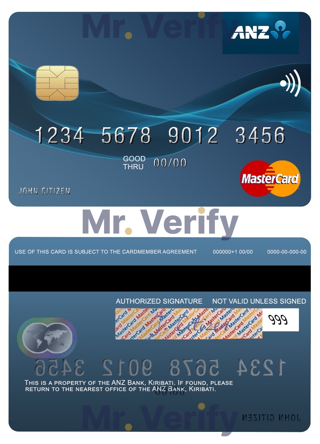 Editable Kiribati ANZ Bank mastercard Templates in PSD Format