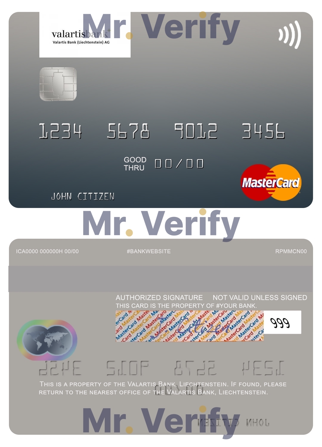 Editable Liechtenstein Valartis Bank mastercard Templates in PSD Format