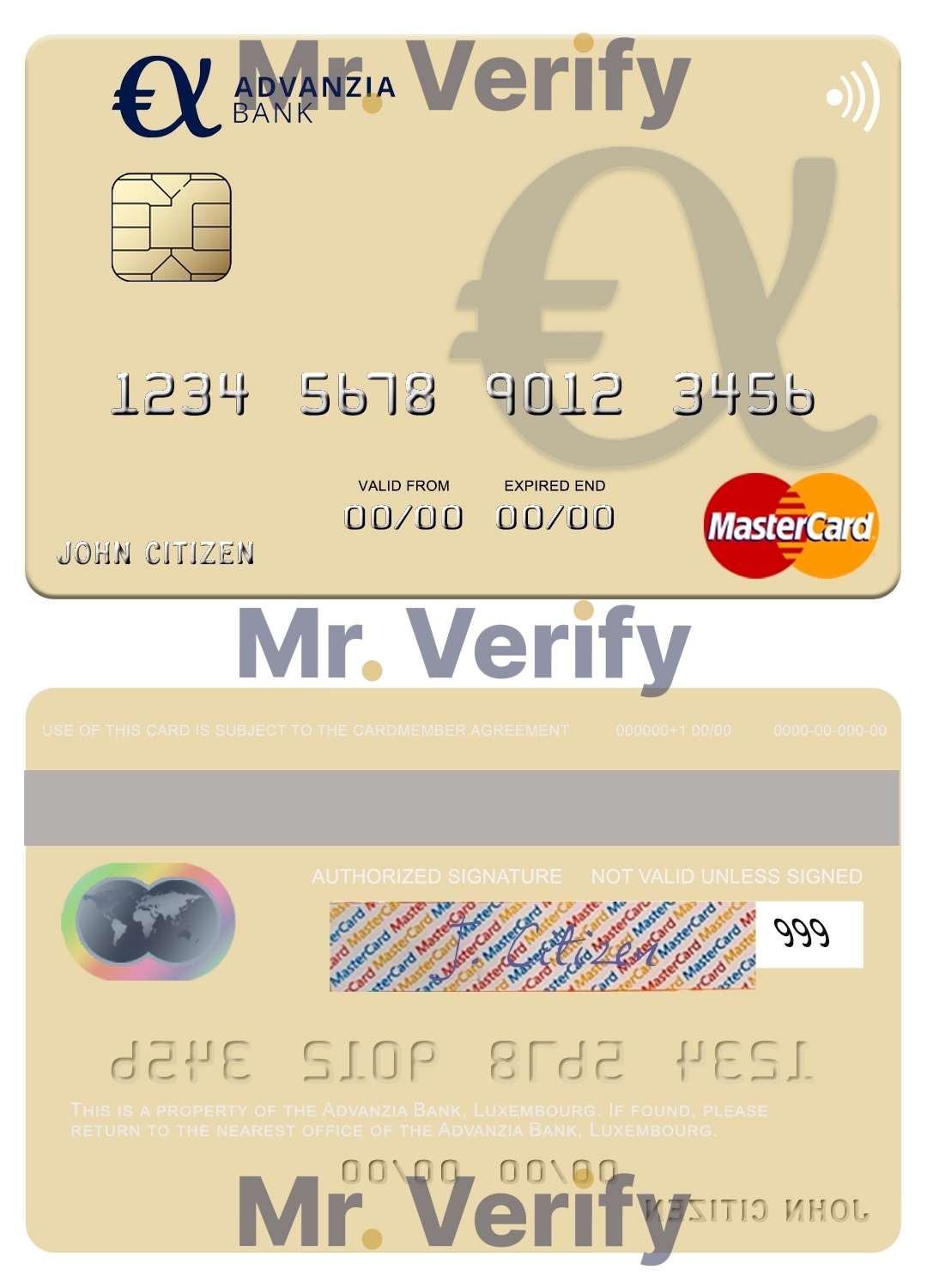 Editable Luxembourg Advanzia Bank mastercard credit card Templates in PSD Format