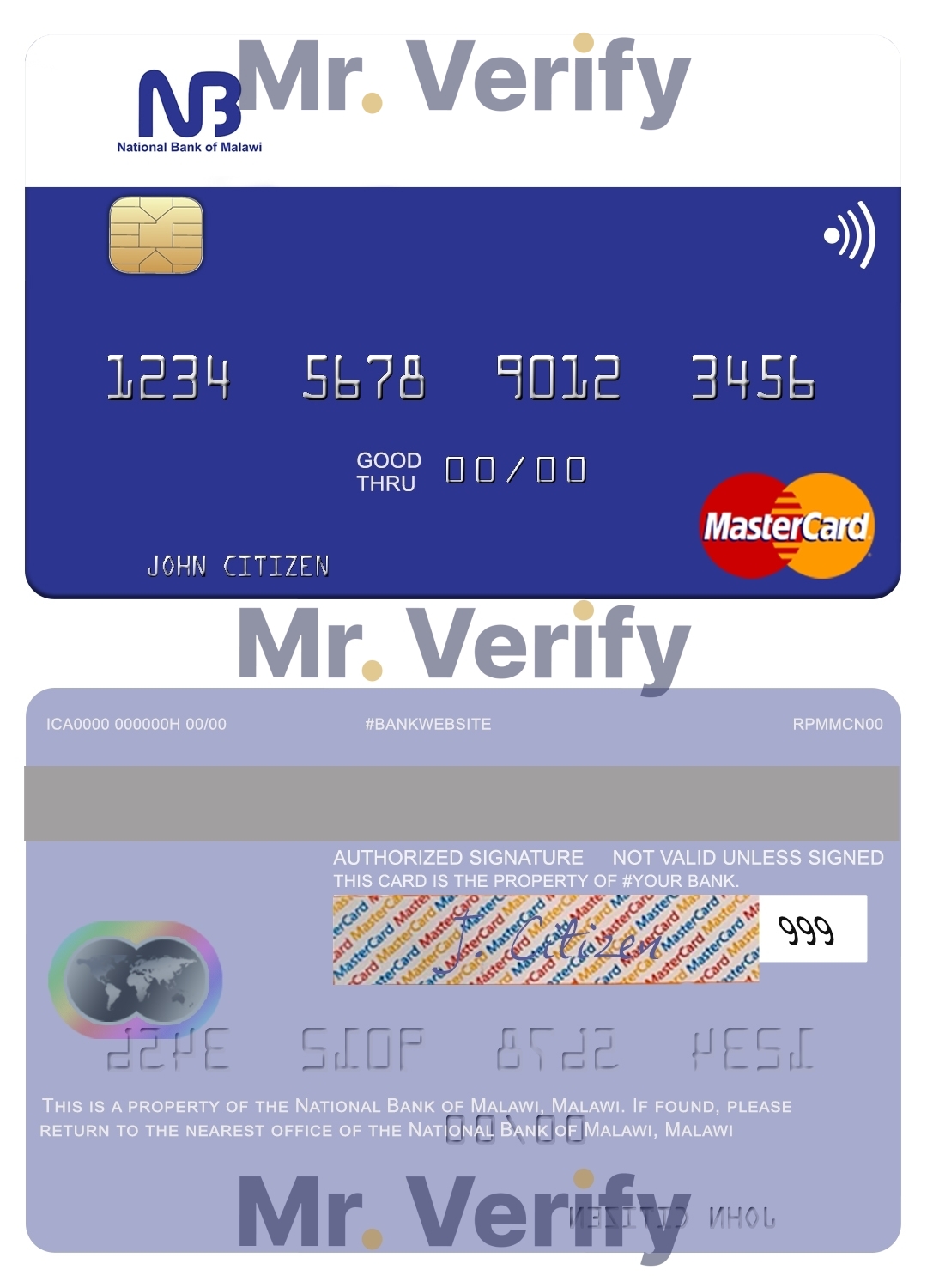 Editable Malawi National Bank mastercard credit card Templates in PSD Format