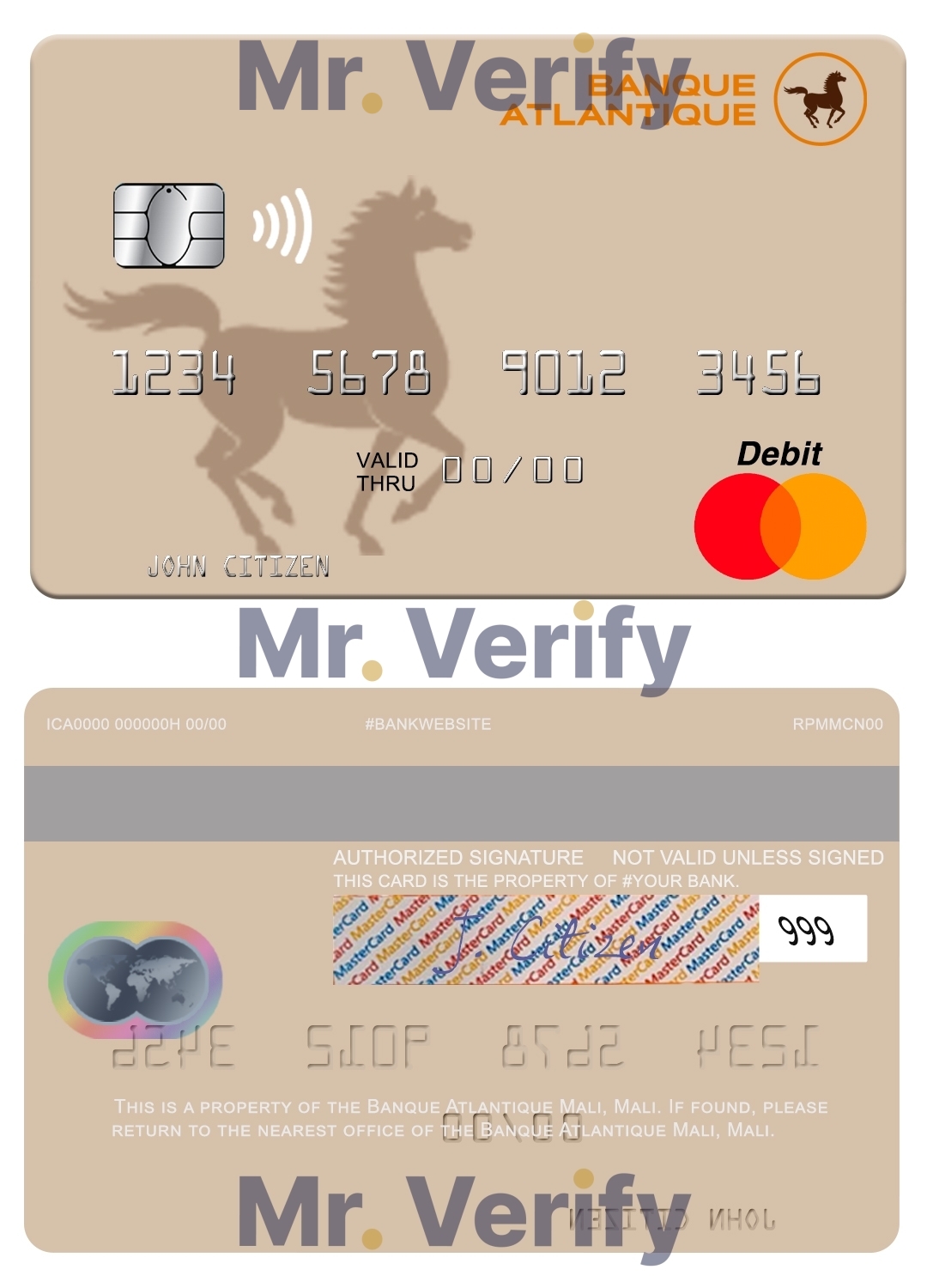 Editable Mali Banque Atlantique mastercard credit card Templates in PSD Format