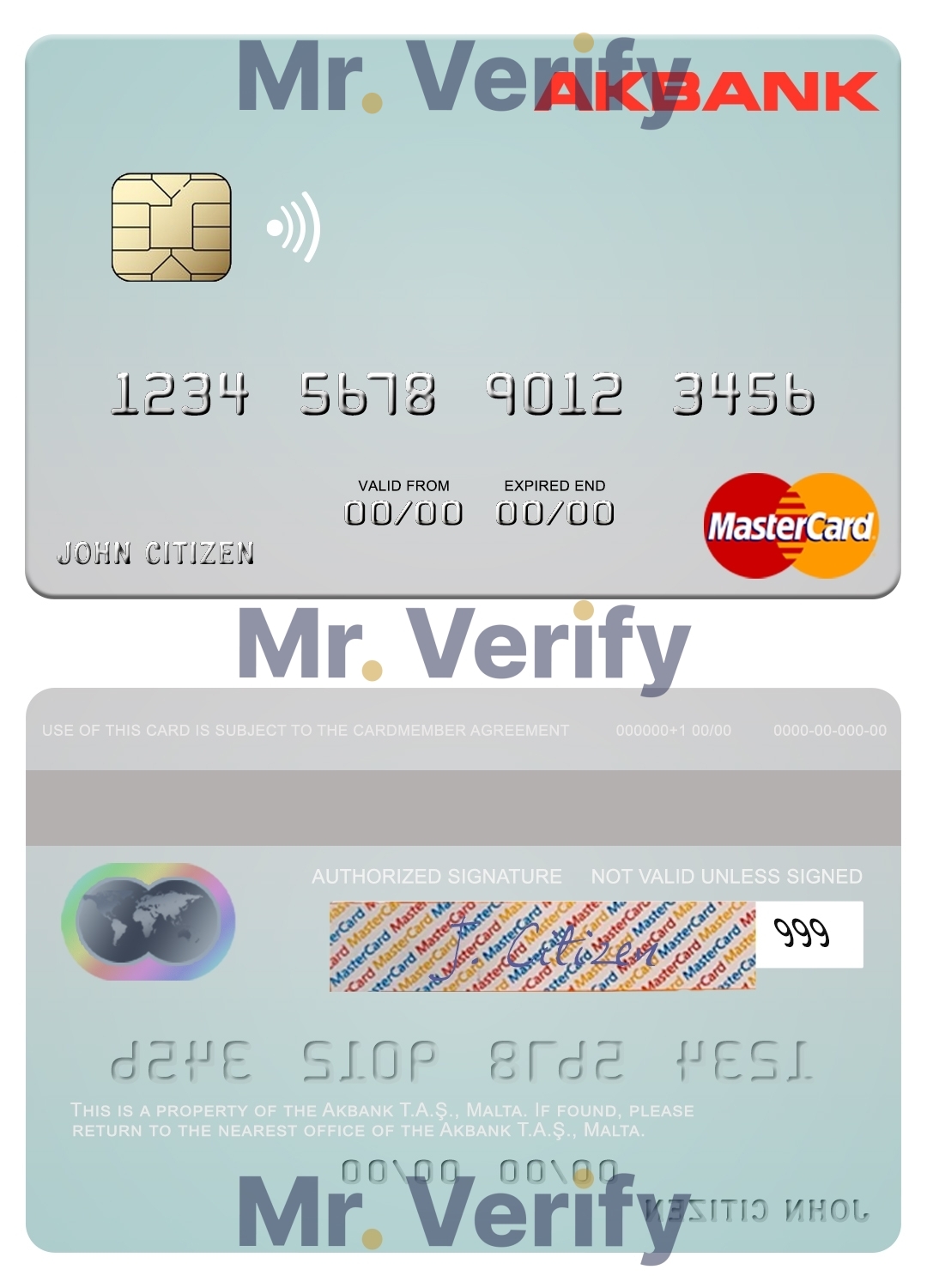 Editable Malta Akbank T.A.Ş. mastercard credit card Templates in PSD Format