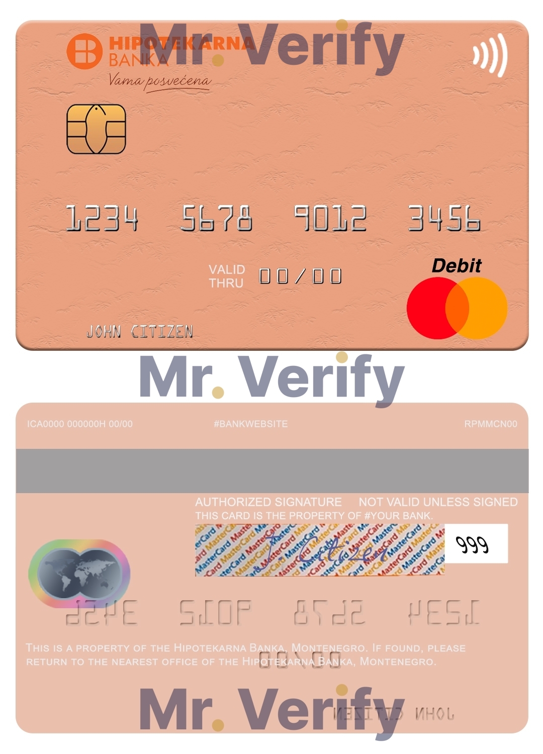Editable Montenegro Hipotekarna bank mastercard Templates in PSD Format