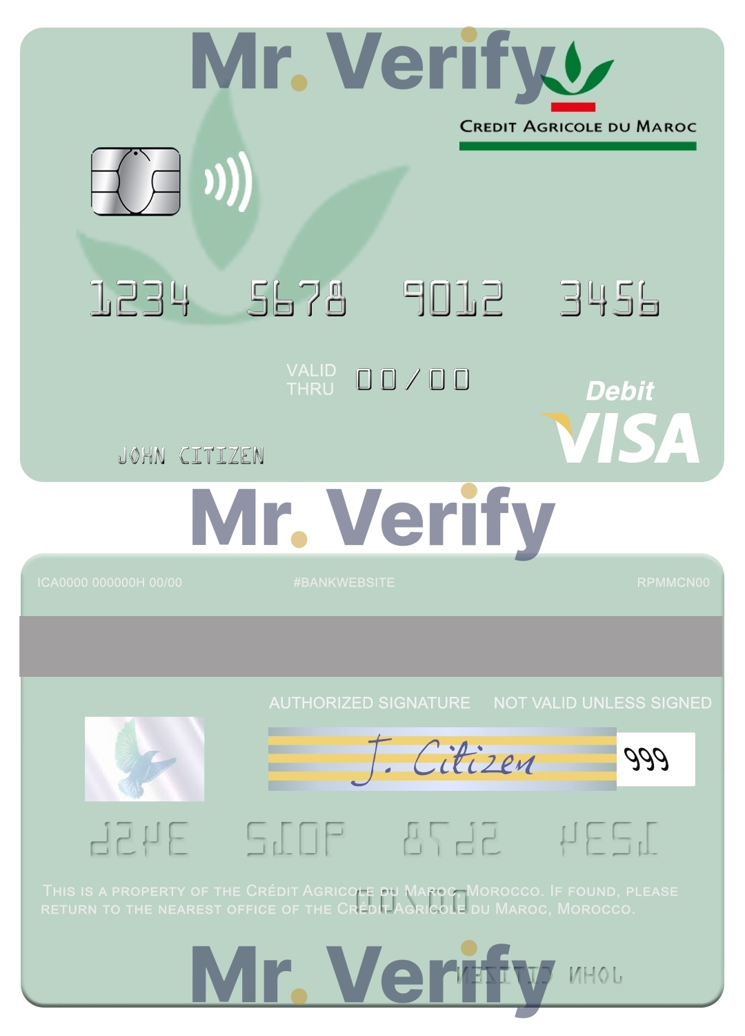 Editable Morocco Crédit Agricole du Maroc bank visa debit card Templates in PSD Format