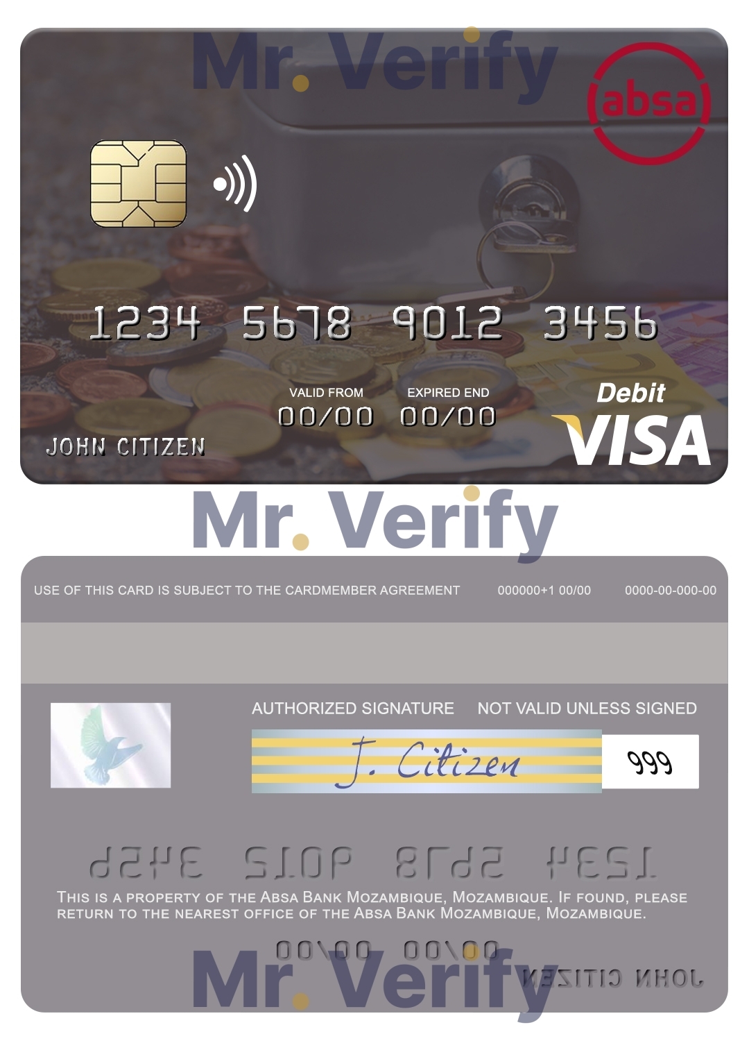 Editable Mozambique Absa Bank Mozambique visa debit card Templates in PSD Format