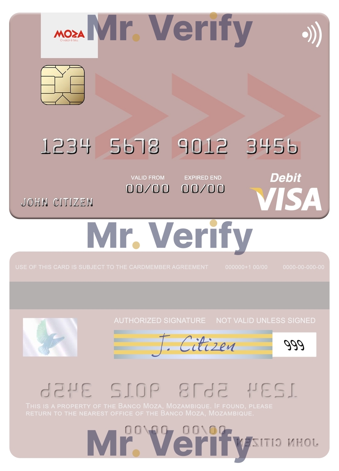 Editable Mozambique Banco Moza visa debit card Templates in PSD Format