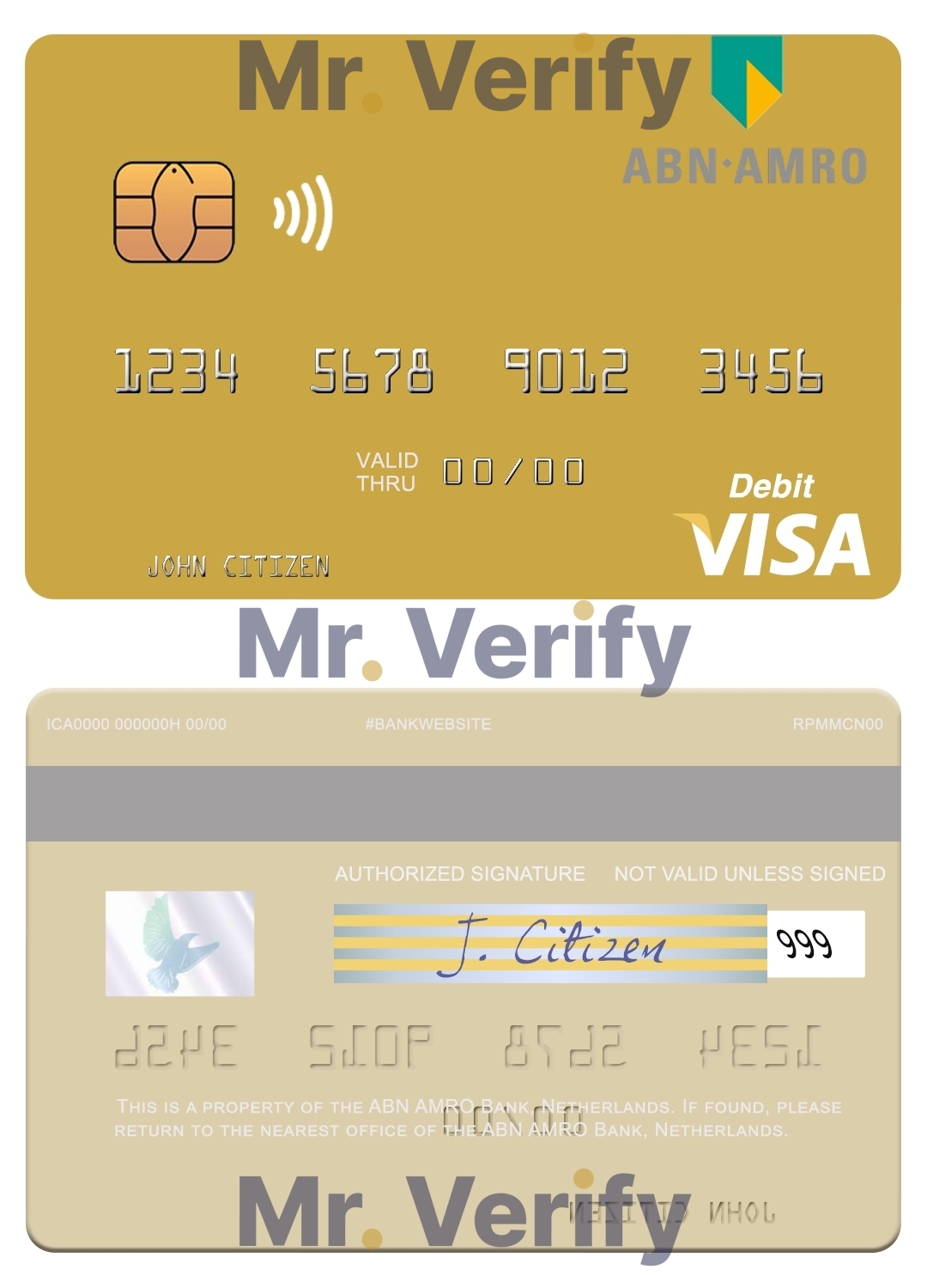 Editable Netherlands ABN AMRO Bank visa debit card Templates in PSD Format