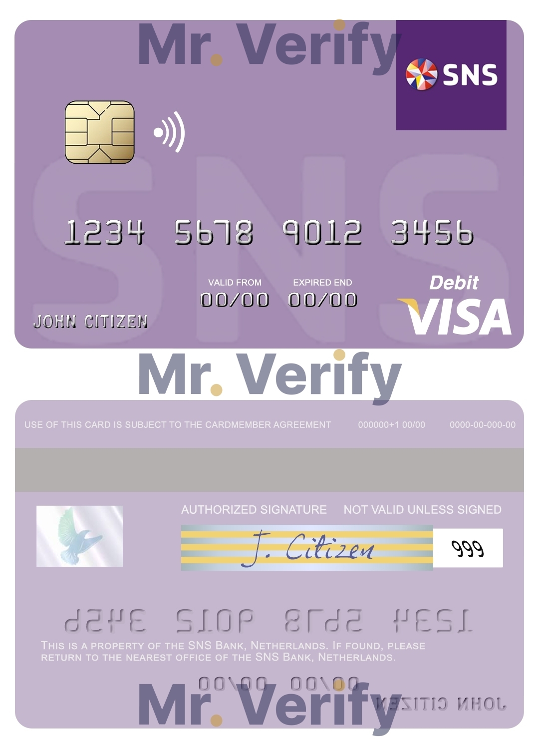 Editable Netherlands SNS Bank visa debit card Templates in PSD Format
