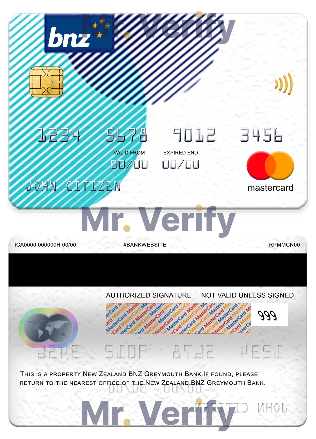 Editable New Zealand BNZ Greymouth bank mastercard Templates in PSD Format