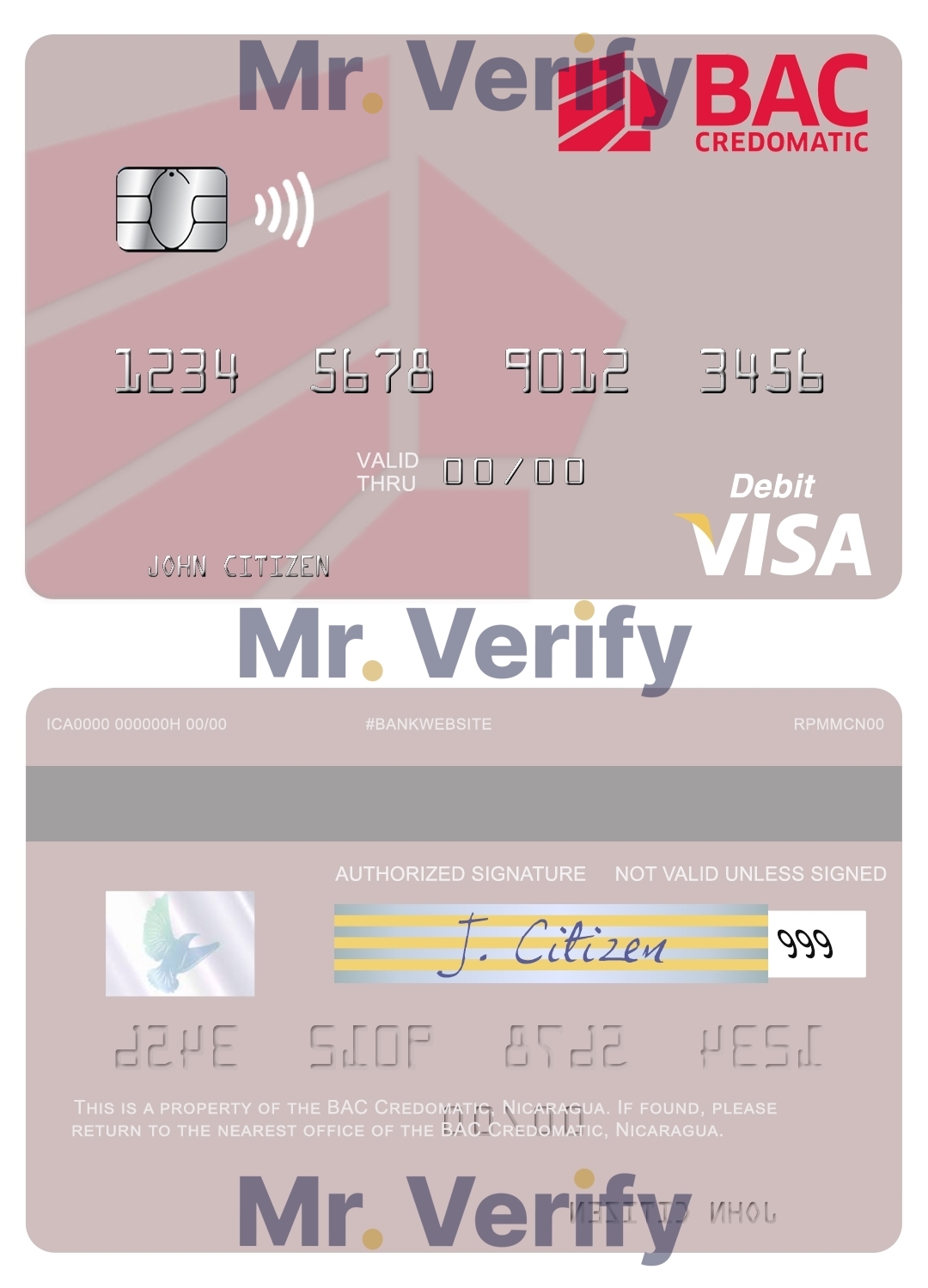 Editable Nicaragua BAC Credomatic visa debit card Templates in PSD Format