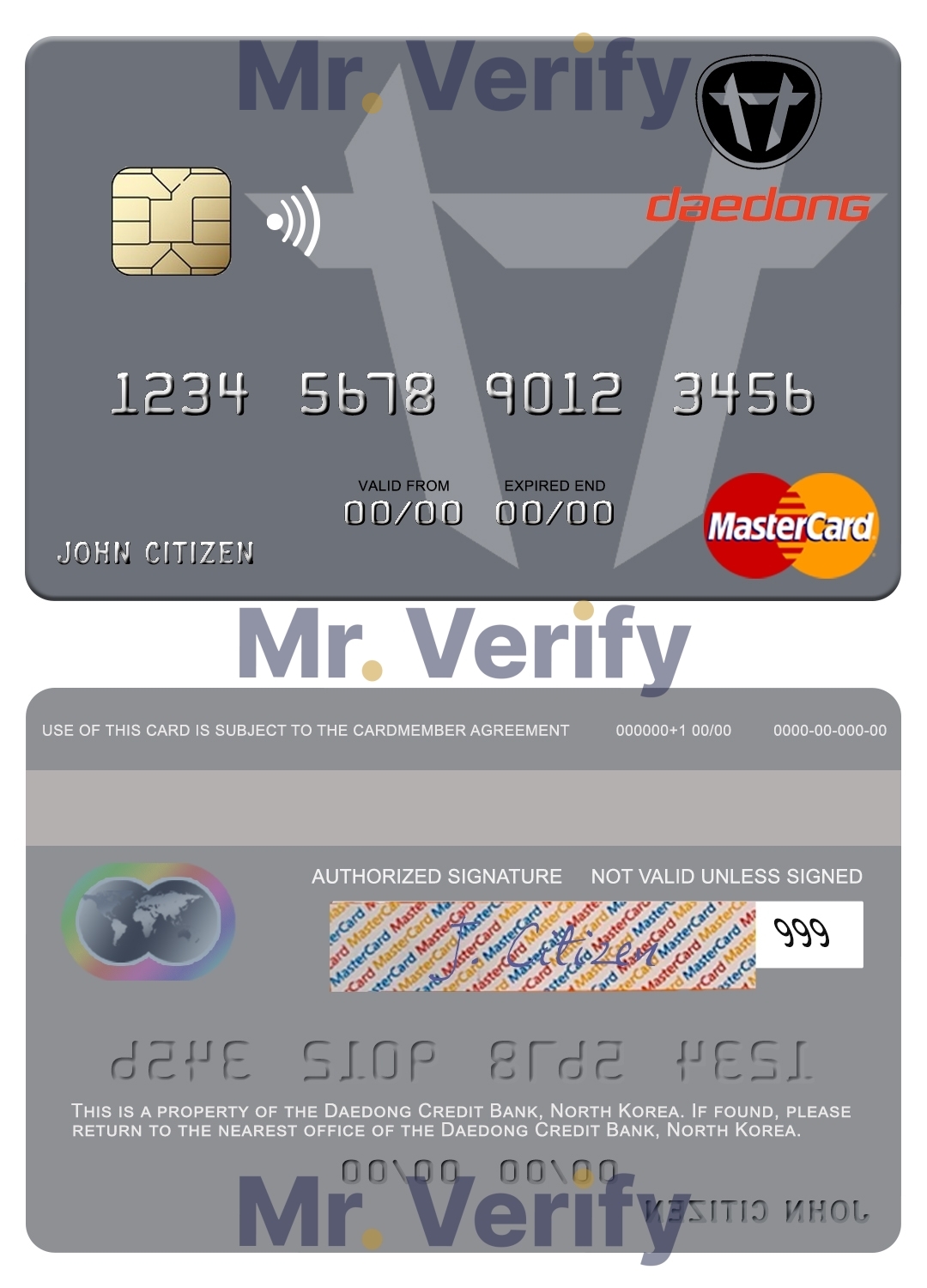 Editable North Korea Daedong Credit Bank mastercard Templates in PSD Format