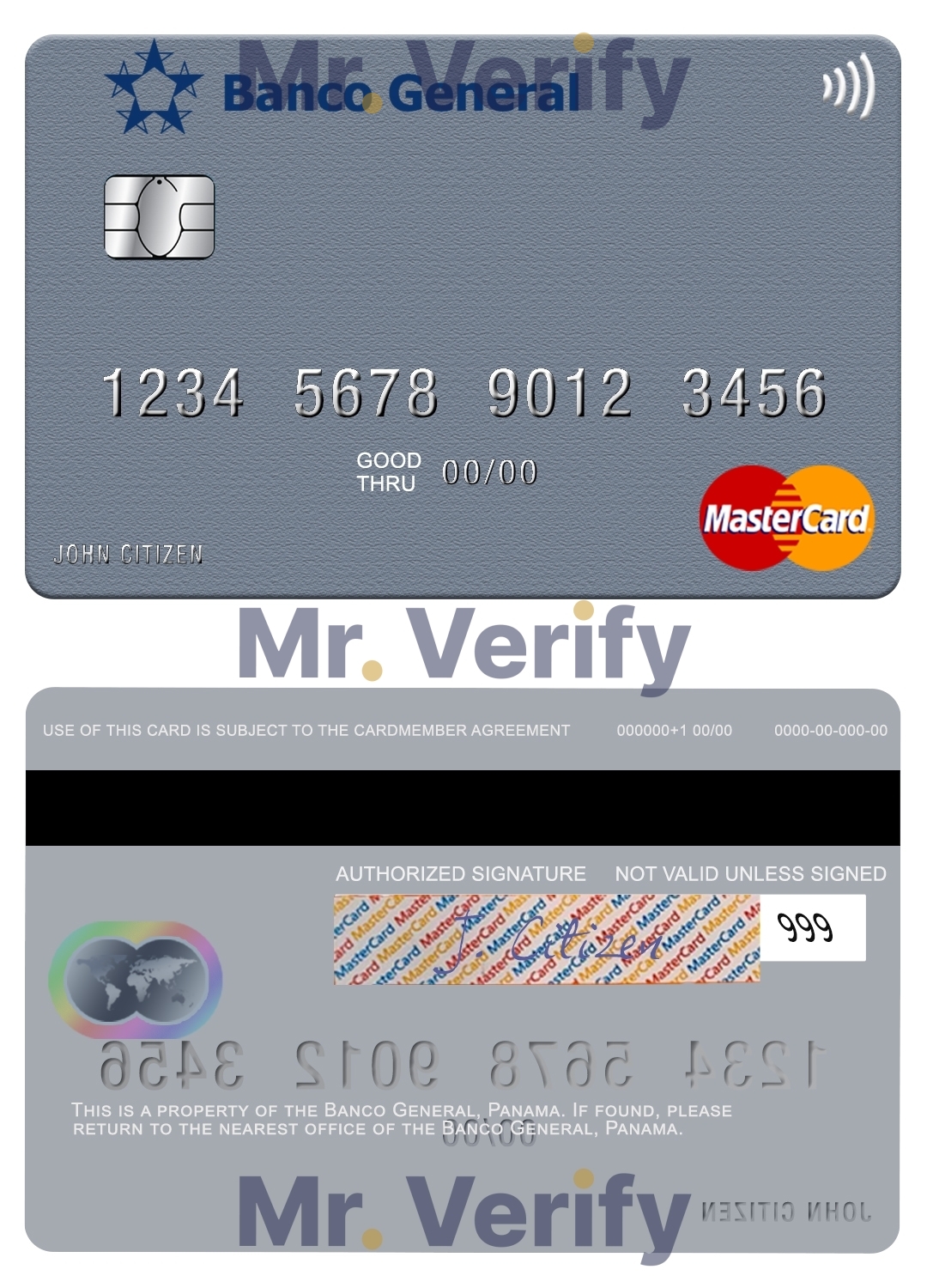 Editable Panama Banco General mastercard credit card Templates in PSD Format