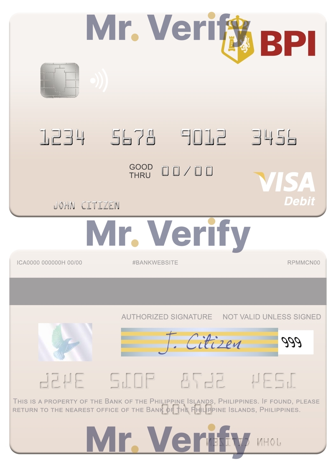 Editable Philippines Bank of the Philippine Islands visa debit card Templates in PSD Format