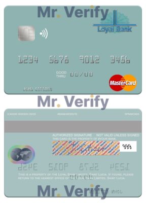 Editable Saint Lucia Loyal Bank Limited mastercard credit card Templates in PSD Format