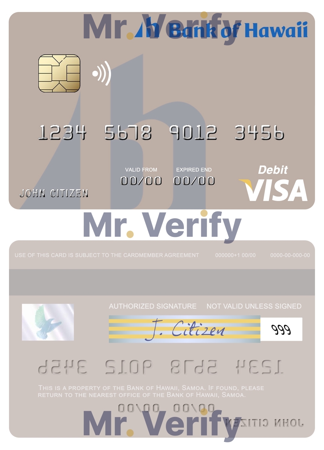 Editable Samoa Bank of Hawaii visa debit card Templates in PSD Format