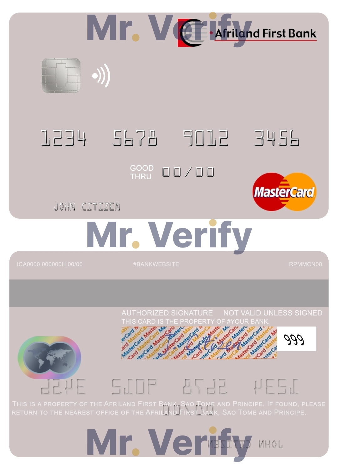 Editable Sao Tome and Principe Afriland First Bank mastercard Templates in PSD Format