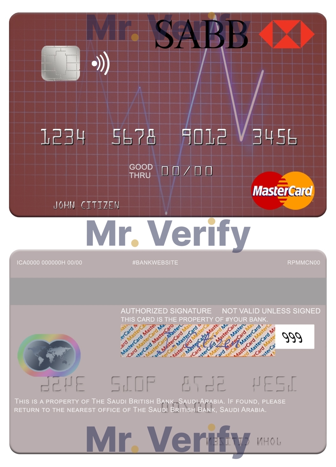 Editable Saudi Arabia The Saudi British Bank mastercard Templates in PSD Format