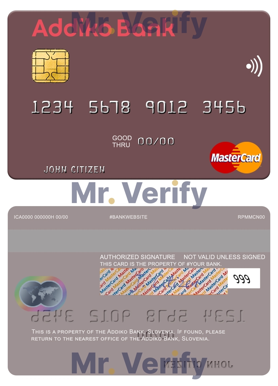 Editable Slovenia Addiko Bank mastercard Templates in PSD Format