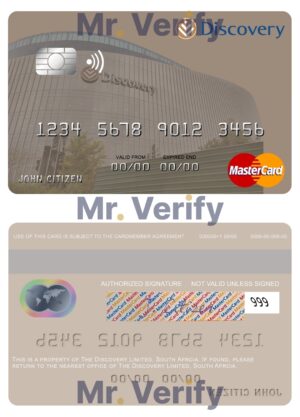 Africa Editable Docs 2 Editable South Africa Discovery Limited mastercard credit card Templates in PSD Format