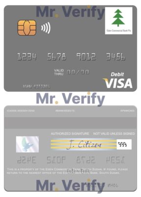 Editable South Sudan Eden Commercial Bank visa debit card Templates in PSD Format
