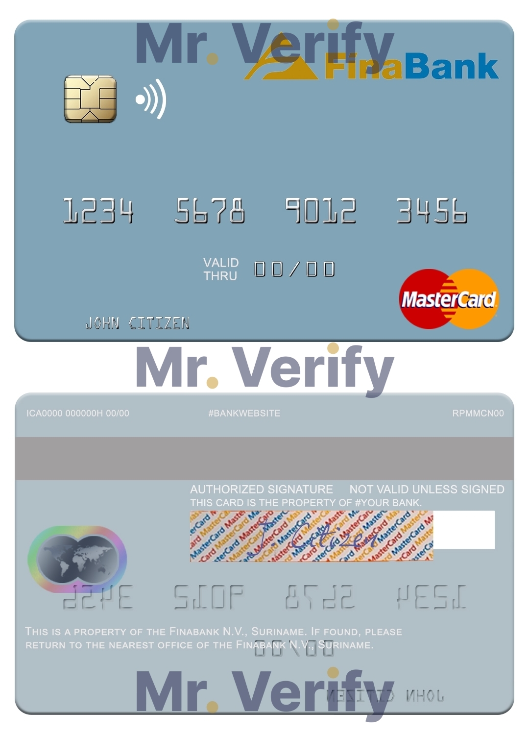 Editable Suriname Finabank N.V. mastercard Templates in PSD Format