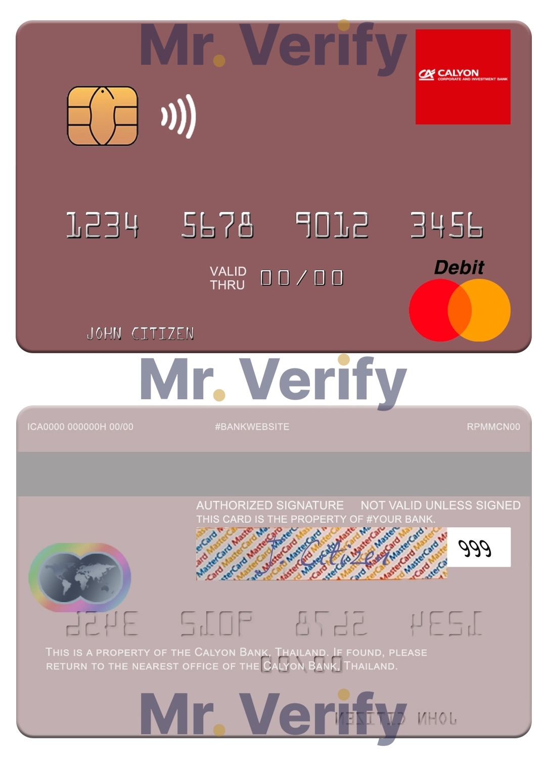 Editable Thailand Calyon Bank mastercard Templates in PSD Format