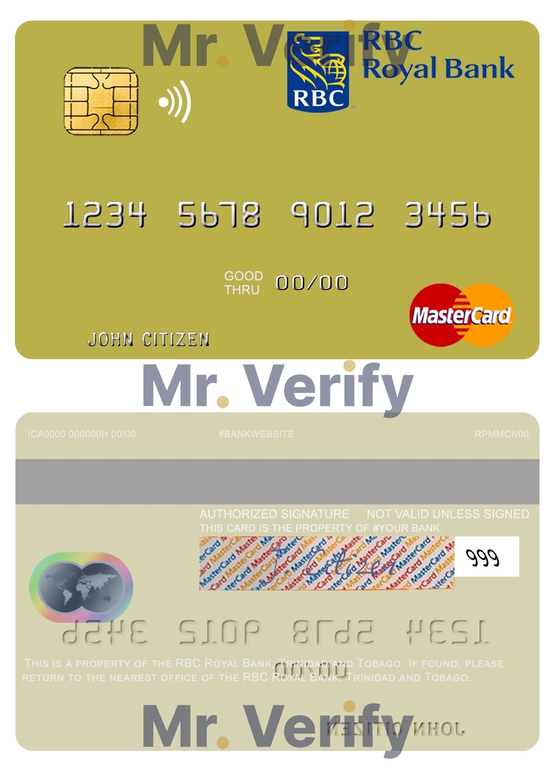 Editable Trinidad and Tobago RBC Royal Bank mastercard Templates in PSD Format