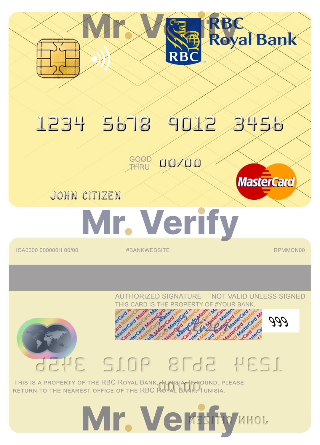 Editable Tunisia RBC Royal Bank mastercard Templates in PSD Format