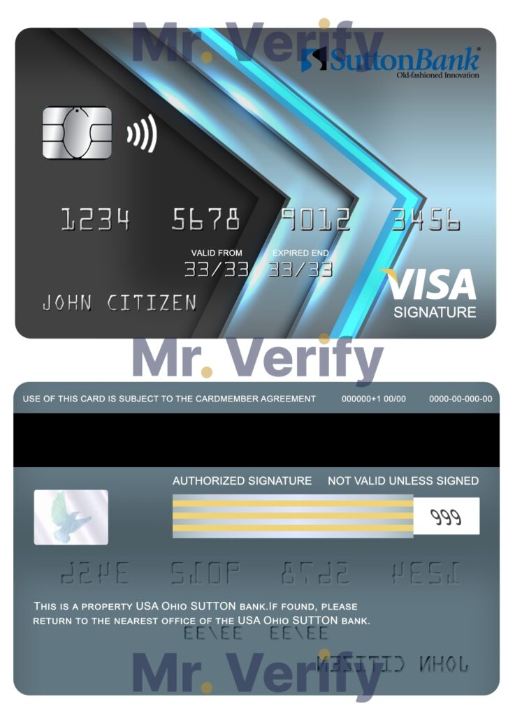 Editable USA Ohio SUTTON bank visa signature card Templates in PSD Format