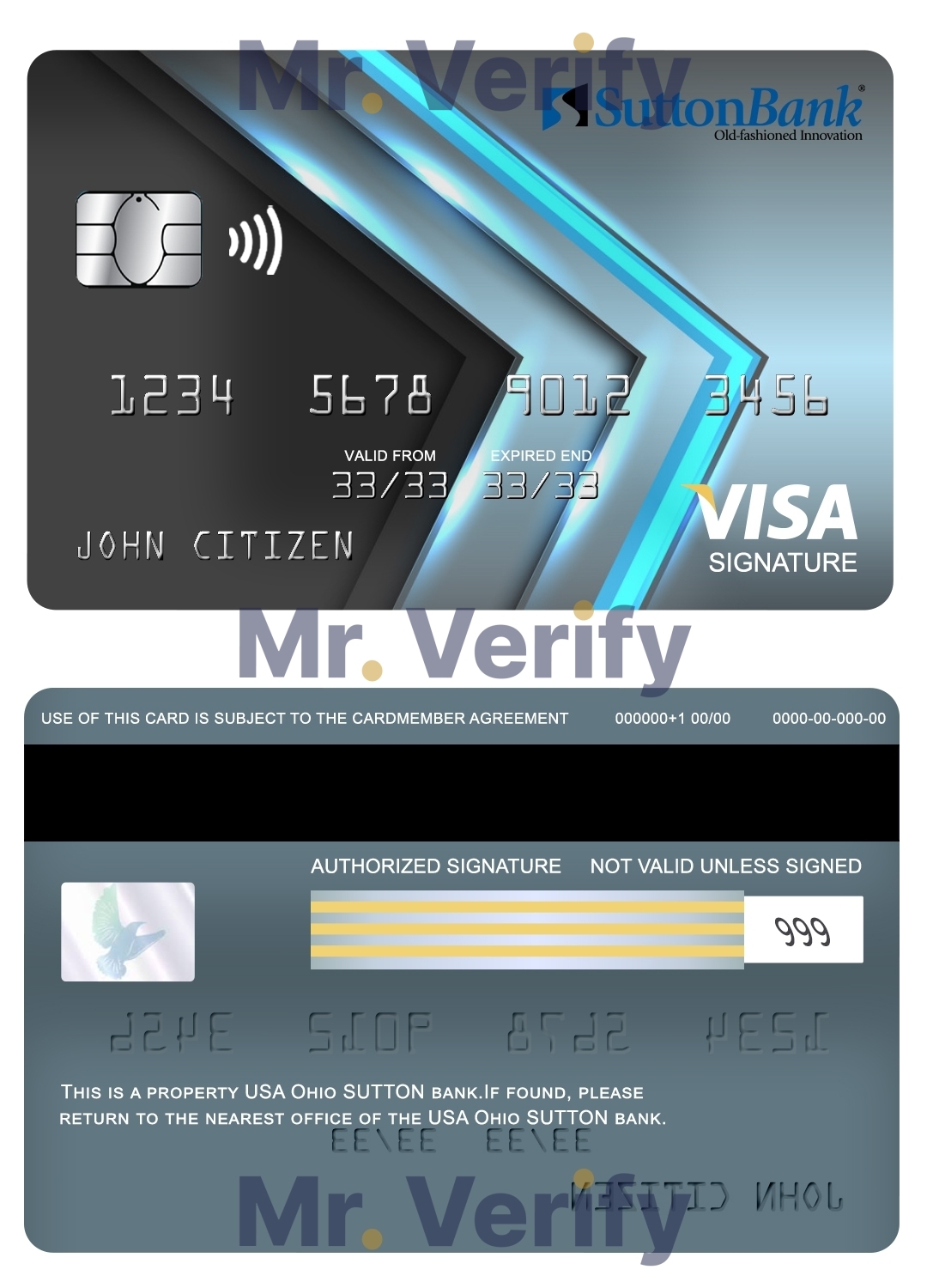 Editable USA Ohio SUTTON bank visa signature card Templates in PSD Format