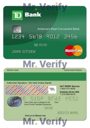 USA Editable Templates 1 Editable USA TD Bank MasterCard Templates in PSD Format
