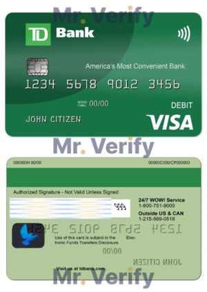 USA Editable Templates 16 Editable USA TD Bank Visa Debit Card Templates in PSD Format