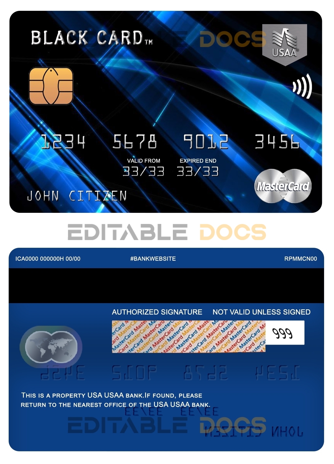 Editable USA USAA bank mastercard Templates in PSD Format