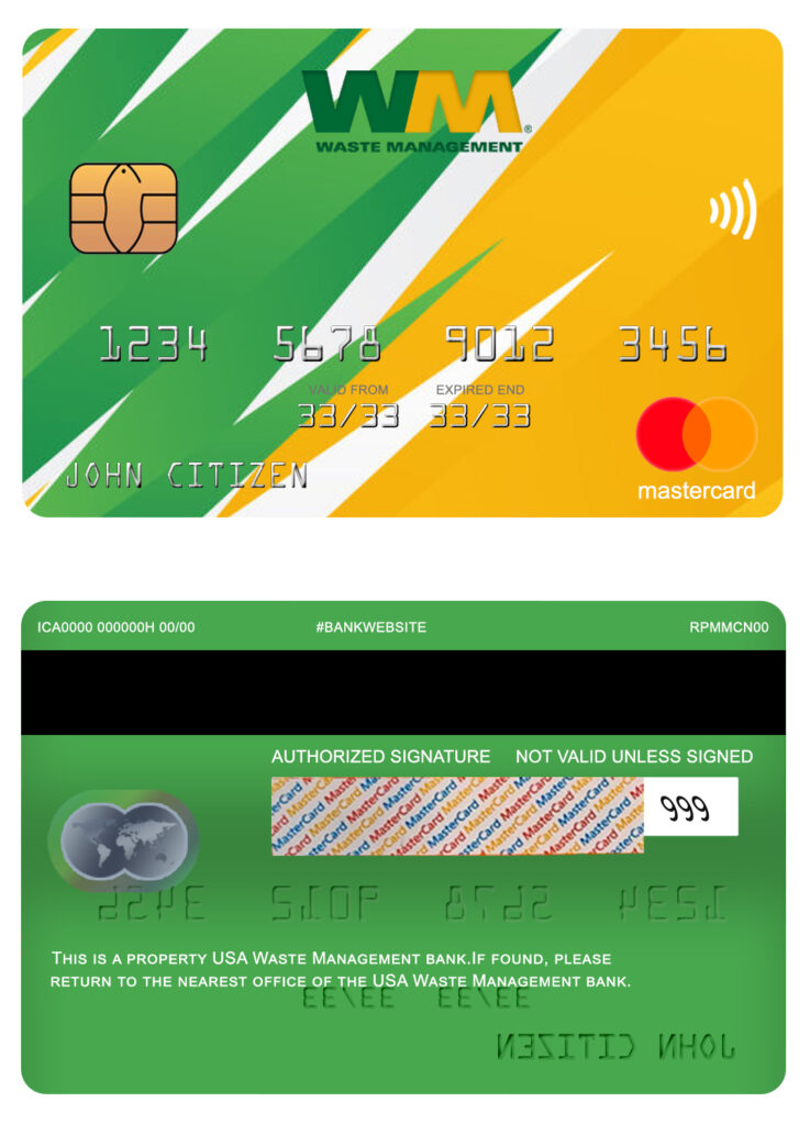 Editable USA Waste Management bank mastercard Templates